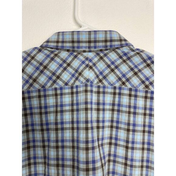 Billy Reid Shirt Plaid Blue Button Long Sleeve Standard Fit Cotton Italy XXL 2XL - Picture 9 of 12
